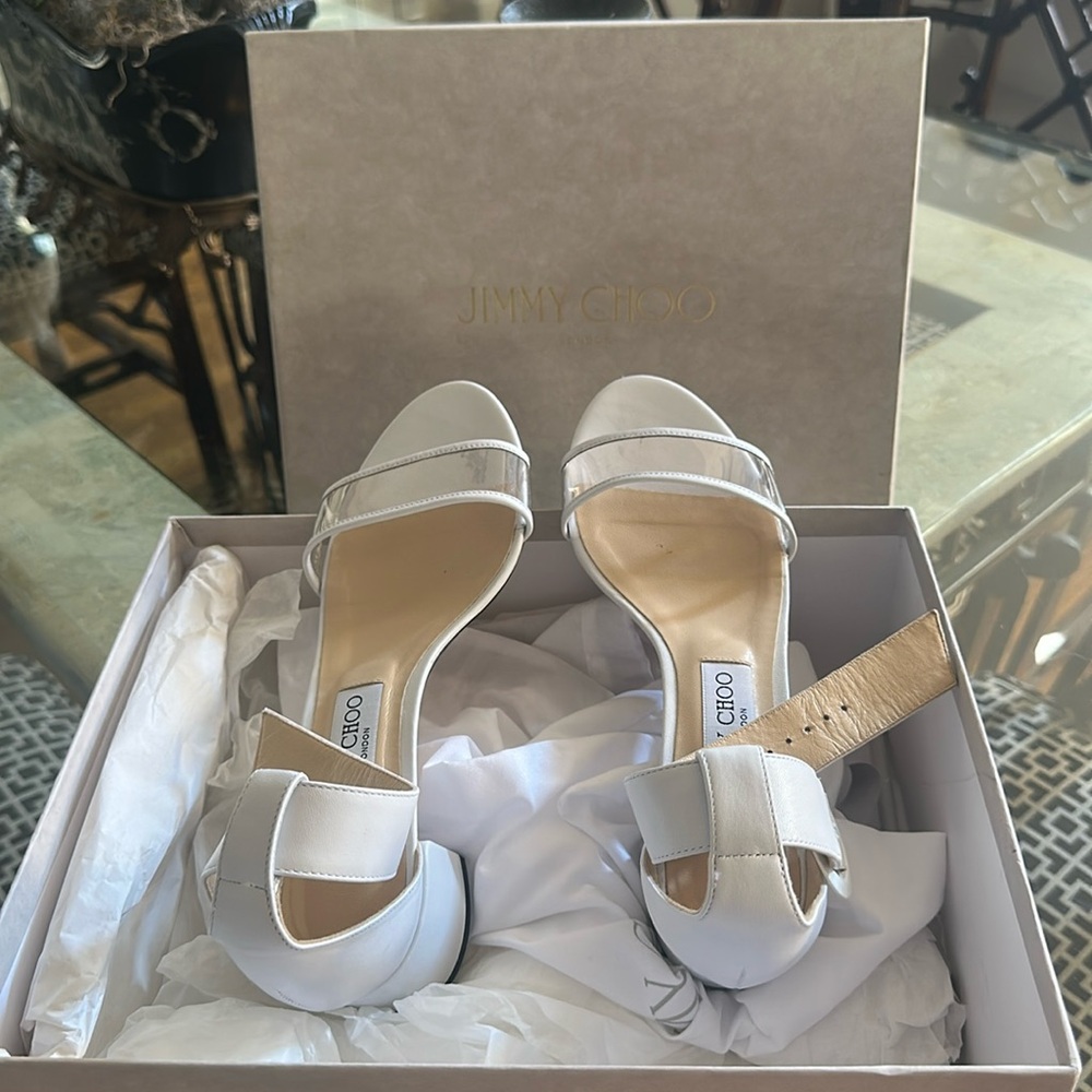 Jimmy Choo Jaimie leather and PVC sandals - Picture 1 of 5